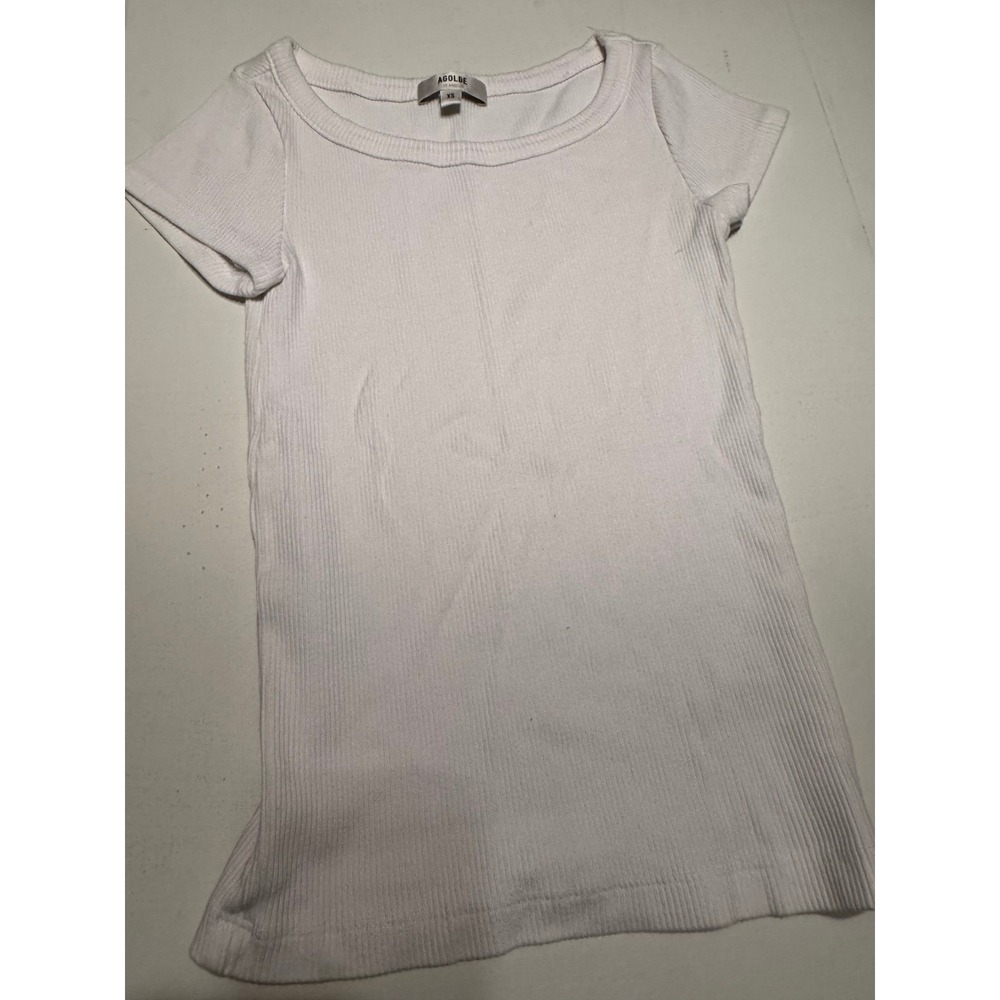 Agolde 90s Scoop Neck Ribbed Tee White Short Sleeve Organic Cotton A7077-1260 XS